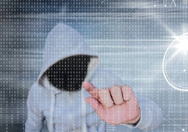 Hacker v šedý pulovr s tváře — Stock fotografie