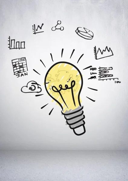 Lightbulb with charts Business graphics drawings — Stock Photo, Image