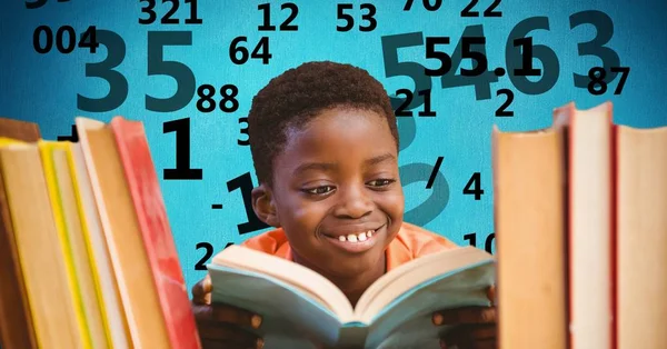 Boy studying with number flying — Stock Photo, Image