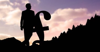 Siluet işadamı günbatımı sırasında pound işaretiyle