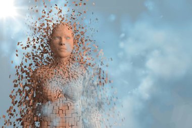 bulutlar ile 3D turuncu kadın AI 