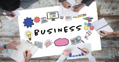 İş metin simgeleri ve meslektaşlarının eller tarafından