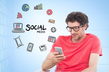 adam akıllı telefon tarafından çeşitli simgeleri kullanarak