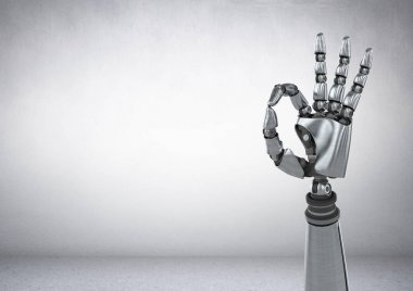 Android Robot el jest Tamam ile gri arka plan