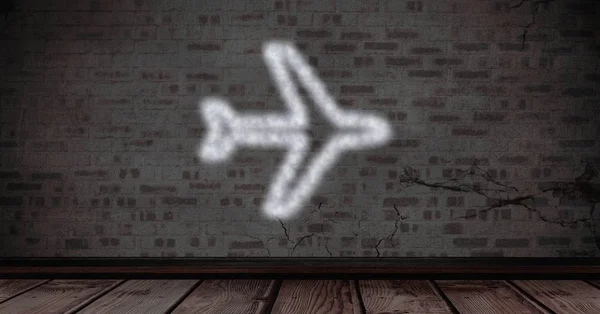 Αεροπλάνο σχήμα σε τοίχο από τούβλα — Φωτογραφία Αρχείου