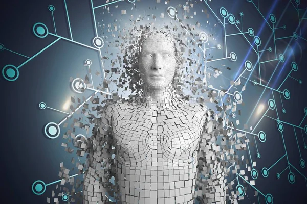 IA masculina blanca 3D contra red azul —  Fotos de Stock