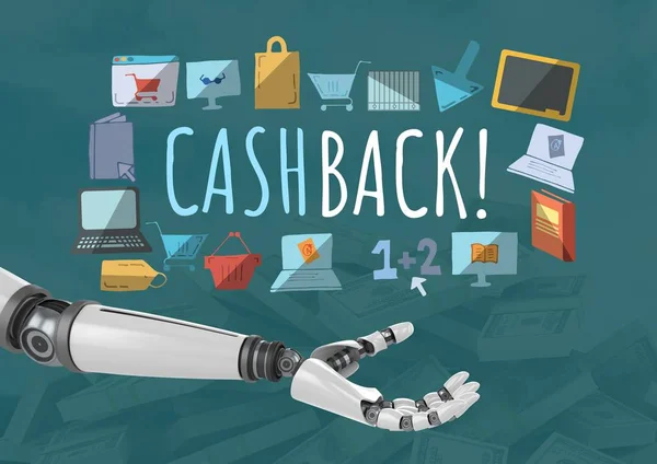 Android hand open and Cashback text — Stock Photo, Image