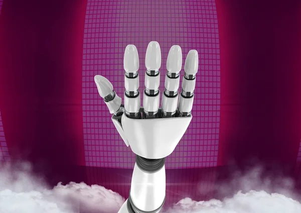 Android Robot kezét, nyissa meg a rózsaszín háttér — Stock Fotó