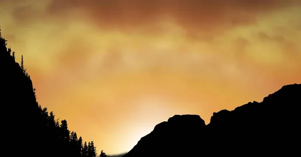 Niedriger Blickwinkel auf Silhouette Hügel gegen orangen Himmel — Stockfoto
