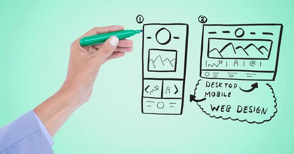 Ruka držící cítil hrotem a kreslení diagramu — Stock fotografie