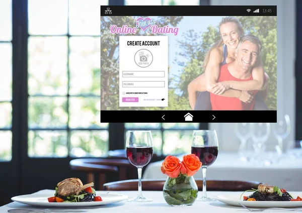 Dating App gränssnitt romantisk middag — Stockfoto