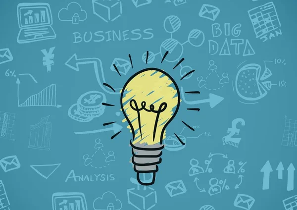 Lightbulb with Business graphics drawings — Stock Photo, Image