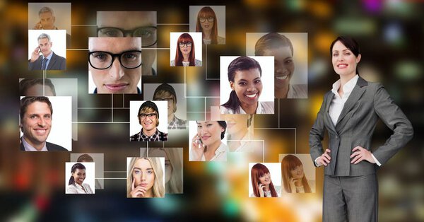 Бизнесвумен с портретной графикой
