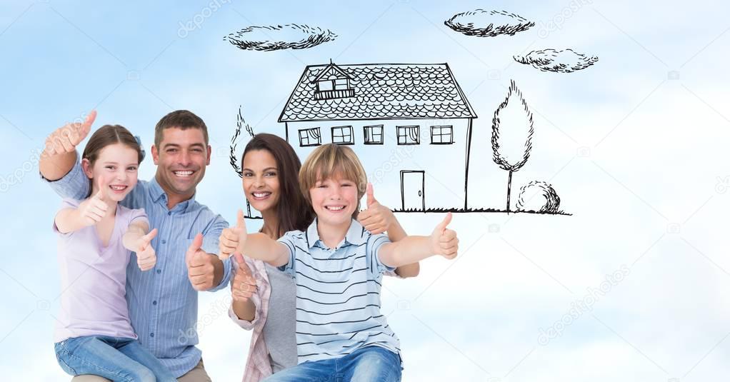 Happy family showing thumbs up sign 