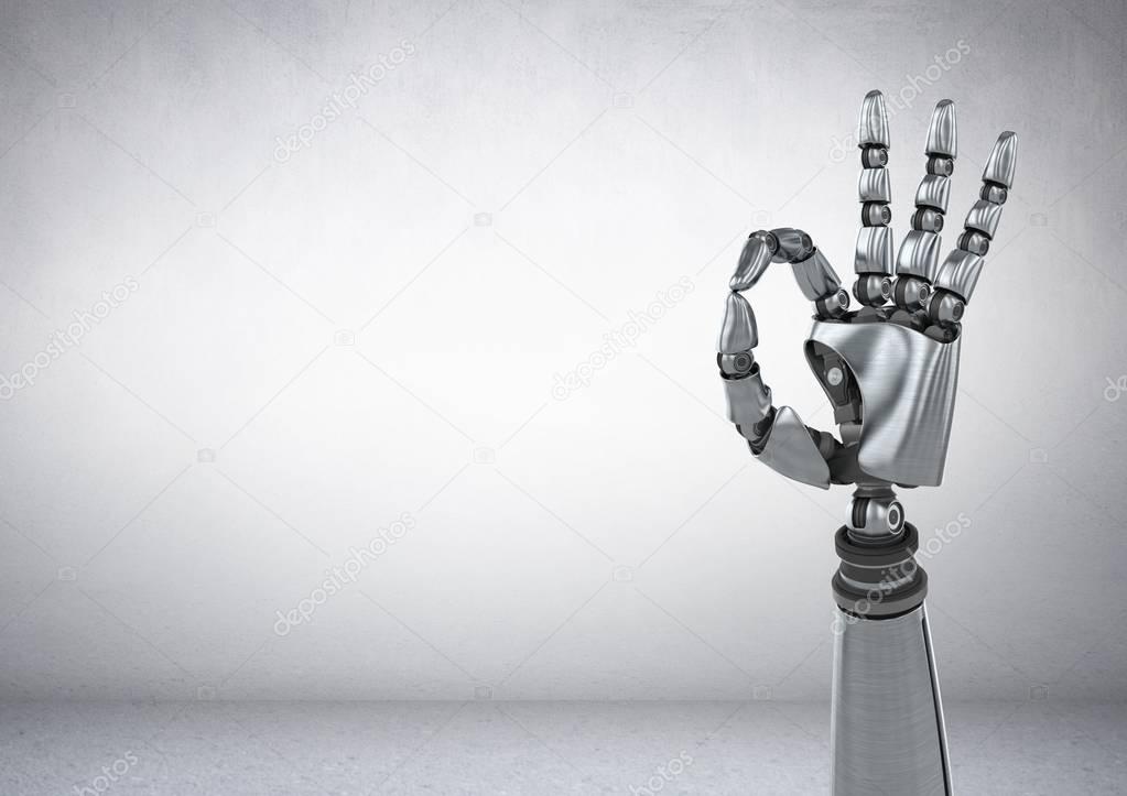Android Robot hand gesture OK with grey background