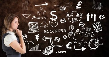 iş kadını çeşitli simgeleri arıyor