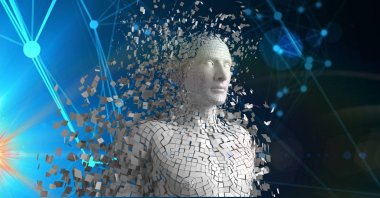 3D Dijital bileşik görüntü insan figürü dağınık