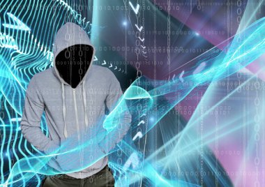 Yüz dışarı ile gri jumper hacker 