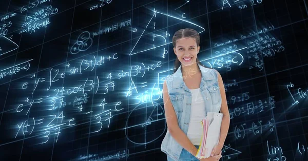 Female student with math data — Stock Photo, Image