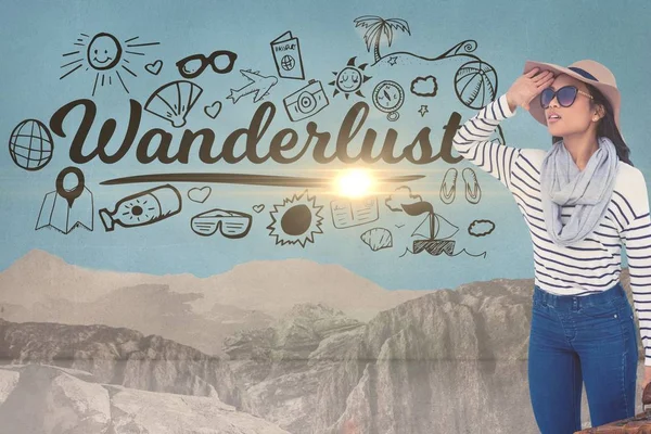 Composite image of wanderlust and woman — Stock Photo, Image