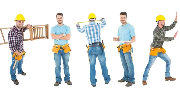 Arbetare med verktyg på vit — Stockfoto