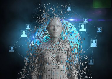 Dijital olarak oluşturulan görüntü 3D simgeleri ağ ile insan