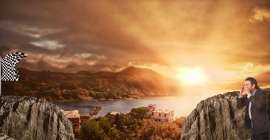 denetleyicisi bayrak bağırarak işadamı