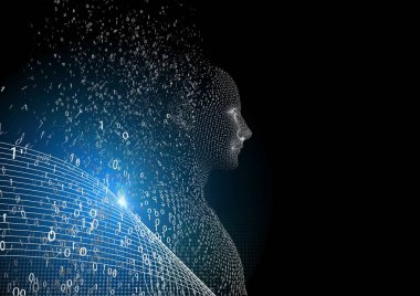 Siyah arka plan üzerinde fütüristik 3d insan