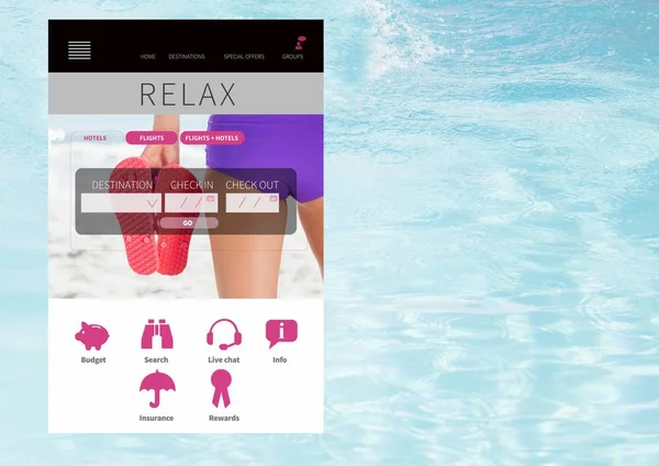 Ontspannen vakantie App Interface met water — Stockfoto