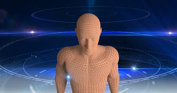 3D-Mensch vor futuristischem Hintergrund — Stockfoto