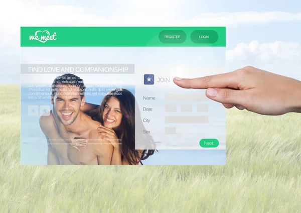 Hand aanraken van een Dating App Interface — Stockfoto