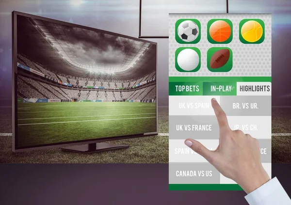 Hand aanraken van een wedden App Interface televisie — Stockfoto