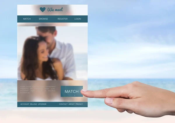 Hand att vidröra en Dating App gränssnitt — Stockfoto