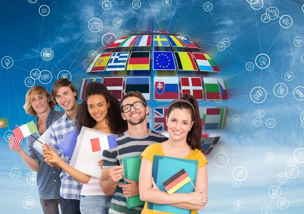 Panel with flags in ball — Stock Photo, Image