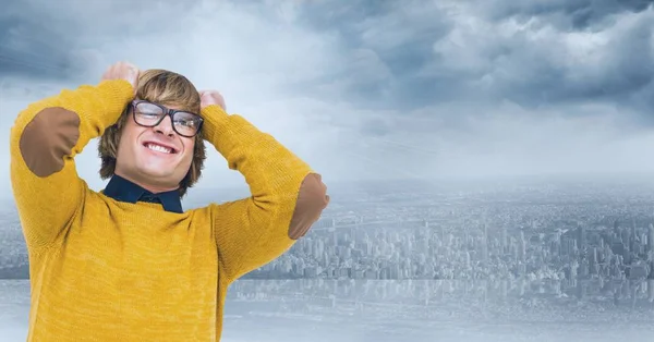 Wütender Hipster zieht an den Haaren — Stockfoto