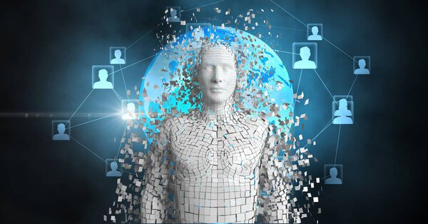 3d человек с глобусом и человеческой формой в фоновом режиме
