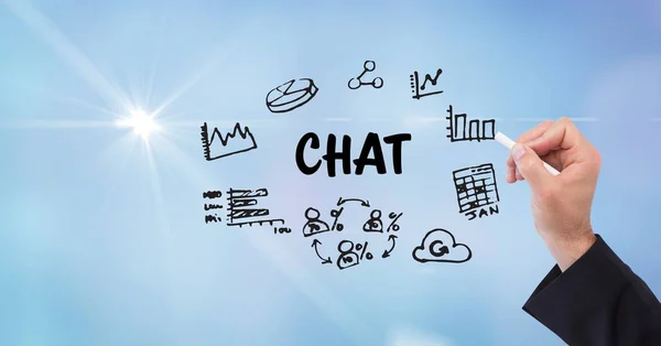 Geschäftsmann zeichnet Chat-Icons — Stockfoto