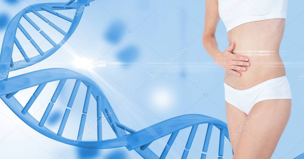 Slim woman in undergarments by DNA structure