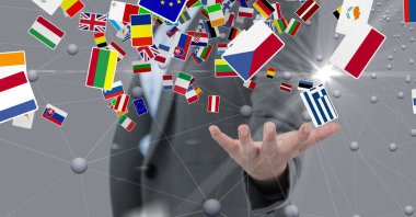 El üzerinde çeşitli bayraklar