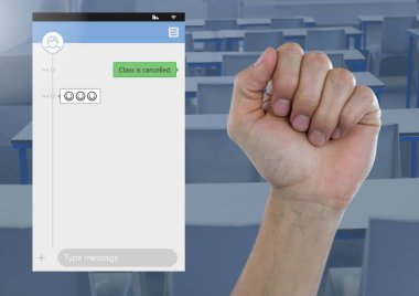 Yumruk sosyal medya Messenger App arabirimi Öğrenciler sınıfta el