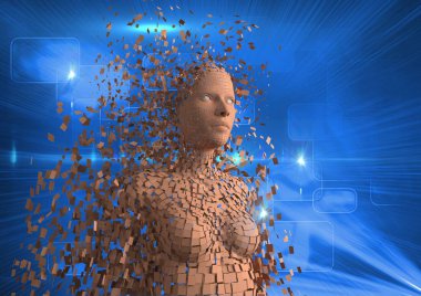 Dijital olarak oluşturulan görüntü 3D mavi arka planı insan