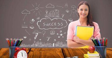 Grafik karşı masada kız öğrenci