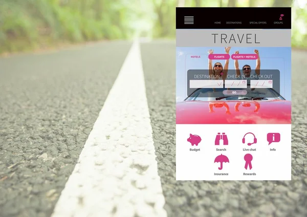 Reizen-vakantie App Interface met weg — Stockfoto