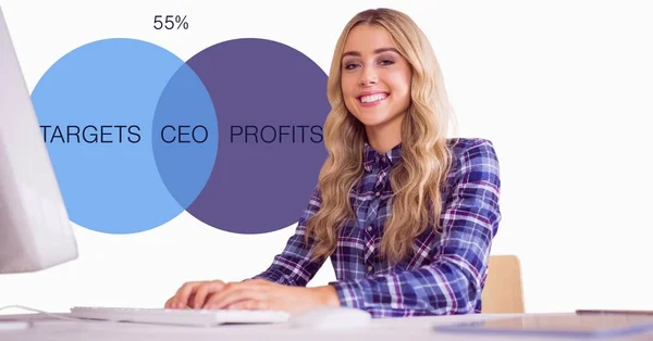Lächelnde Geschäftsfrau mit Computer — Stockfoto