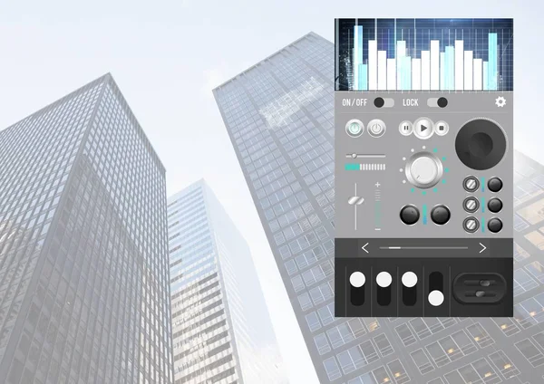 Audio Musica e produzione audio equalizzatore App Interfaccia in città — Foto Stock
