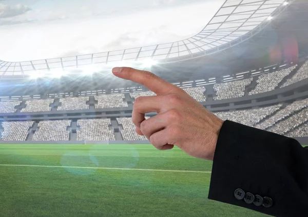 Hand pointing in stadium of manager — Stock Photo, Image