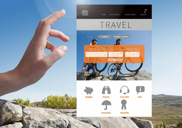 Hand aanraken van reizen App Interface — Stockfoto