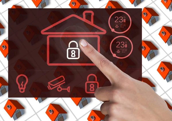 Рука торкається системи домашньої автоматизації App Interface — стокове фото