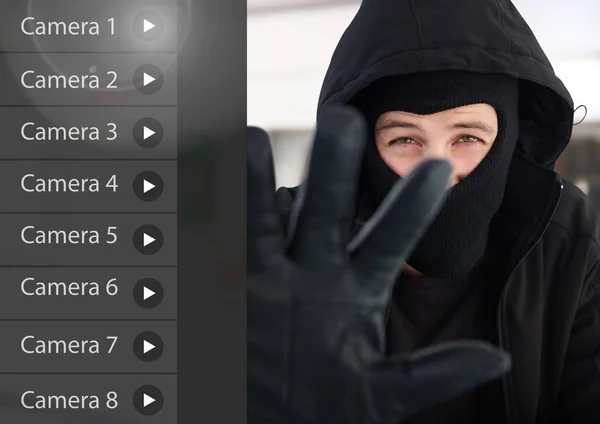 Trestní muž na bezpečnostní kamery App rozhraní prodejnu — Stock fotografie