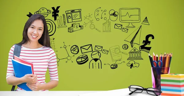 Öğrenci holding kitaplar gülümseyen